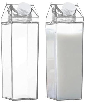 Hobngmuc 1000ml Milk Carton Water Bottle, 2 Square Clear Water Bottles, Portable Refillable Juice Bottle For Fridge Camping Picnic Car Sports Travel Activities, Reusable Water Bottle Cup Container
