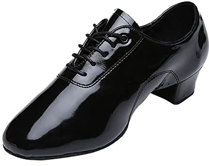 Herren Tanzschuhe Standard Latin Dance Schuhe Schwarz Glattleder Ballsaal Modern Latin Jazz Salsa Tango Ballsaal Atmungsaktives Niedriger Absatz Übungsschuhe Modell Schnürschuh Lederschuhe
