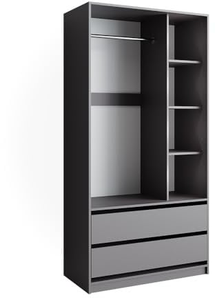 Vicco Kleiderschrank Elmo, Flügeltürenschrank, Anthrazit, 100 x 200 cm mit 2 Schubladen
