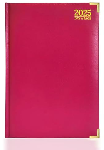 G4GADGET Terminplaner 2025, A5, ein Tag pro Seite, Pink, fester Einband, Tagesplaner mit Stundenfächern, umfassende Informations- und Notizfächer
