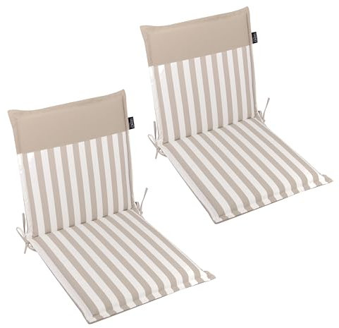 LILENO HOME Gartenstuhl Auflagen als [2er Set - Niedriglehner] in Streifen Sand - Uni Sand - Bequeme Liegen als Sitzauflagen für Gartenmöbel - Stuhlkissen für Gartenstühle Malt