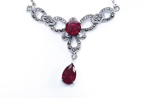 Windalf Mittelalter Collier Marlin 4 cm Gothik Halskette Steam Punk Design Roter Kristall Vintage 925 Sterlingsilber