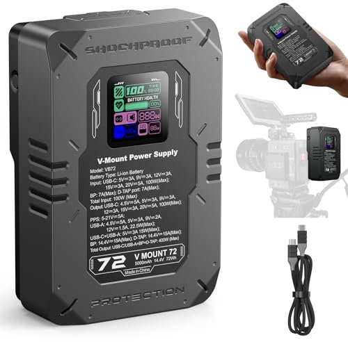 V-Mount Ersatzakku 5000mAh 72Wh für BP-95W, mit D-TAP, USB-A und USB-C(unterstützt 100W PD) Anschlüsse