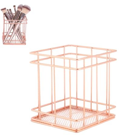 Beufee Stifthalter, Stifthalter, 360° drehbar, Make-up-Pinselhalter, Roségold, Schreibtisch-Organizer, Pinselhalter, Organizer, Roségold-Metalldraht, Bleistiftbecherhalter für Zuhause (B)