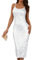 GRACE KARIN Damen Pailletten Lang Abendkleid für Hochzeit Elegant Glitzer Spaghetti Cocktailkleid Silber Weiß 44