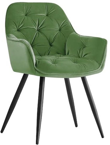 AINPECCA Dining chairs with Velvet Thick Padded Upholstered Kitchen Tub Chair Armchair with Backrest Metal Legs Living room Reception Leisure Chairs for Bedroom Lounge Office(Light Green,1)