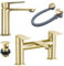 Bathroom Basin Mono Mixer Tap & Bath Filler Set Including Wastes - Brushed Brass
