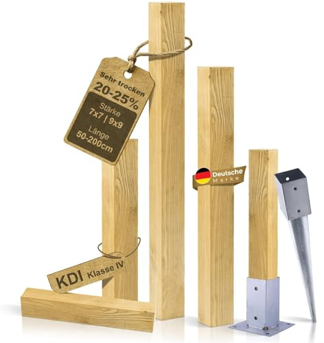 BooGardi Imprägnierte Holzpfosten - Zaunpfosten in 24 Größen - 1 Stück 9x9 x 80cm ohne Zubehör - Vierkantpfosten mit flachem Kopf - Kantholz Holz Pfosten Balken