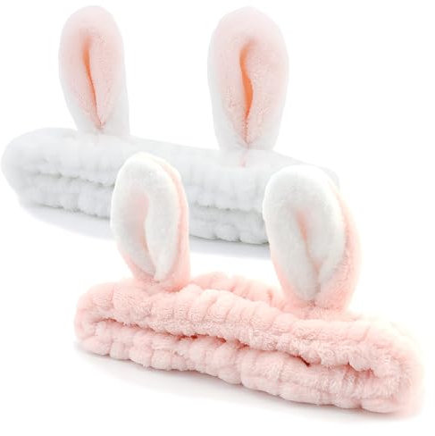Haarband Schminken, 2 PCS Kaninchenohr Waschgesicht Stirnband, Kosmetik Haarband, Ostern Hasen Ohren Elastic Kosmetik Stirnband, für Gesicht Waschen, Schönheit Hautpflege, Yoga (C, Einheitsgröße)