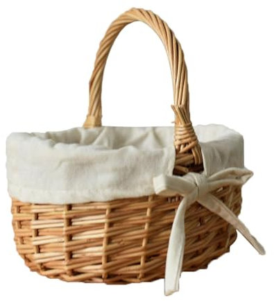 Cestino pasquale per bambini, cestino da picnic in vimini intrecciato a mano, con manico pieghevole, per frutta, picnic, uova, cestino regalo pasquale per frutta, caramelle, vino, raccolta uova