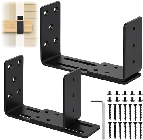 aleawol Verstellbar U Winkel Halterung, 2 Stück U Winkel Metall Halterung | Tür Barrikade U Halterungen Klammern aus Kohlenstoffstahl für Außen Innenschwing Türen Verstärkte Türschlösser Schwarz