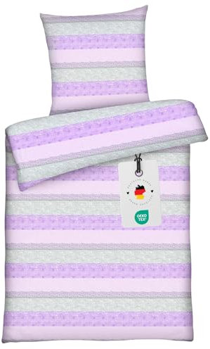 Carpe Sonno® Baumwoll Bettwäsche 135x200 Baumwolle | Lila Bettwäsche Rosa Renforce Bettbezug 135 x 200 Rosa Bettwäsche gestreift | Bettwäsche-Sets als Allergiker Bettwäsche Baumwolle 135x200 geeignet