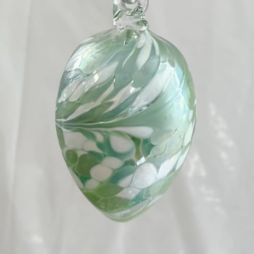 Glas Ei zum hängen grün weiß klar Osterei mundgeblasen Höhe 8,5 cm Durchmesser 4,8 cm