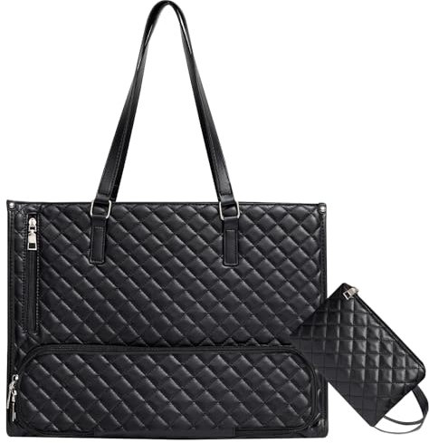 VKWE Lunch Tote Bag for Women, 2 In 1 Tote Bag Lunch Bag Combo – 15.6 Inch Large Capacity Laptop Handbag with Purse, Work Bag with Lunch Compartment for Business, Office, College, Casual, Trip (Black)