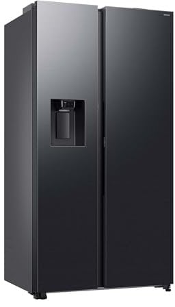 Samsung RS80F66KCFEF Side-by-Side Kühl-Gefrierkombination, AI Kühlschrank mit Gefrierfach, 178 cm, 634 l, Eis- und Wasserspender mit Festwasseranschluss, AI Voice Control & Energy Mode, Black Steel