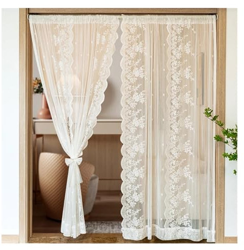 LYHYDMA Spitzenvorhang Romantische Spitze Sheer Rod Tasche Luxus Vorhang Tüll Fenster Schlafzimmer Wohnzimmer Partition Vorhang Wohnkultur Für Wohnzimmer, Bad, Küche(Rod Pocket_W200CM X L150CM 1PC)