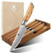 XINZUO Damaststahl Steakmesser Set 5er -73 Schichten Damastpulverstahl Steakbesteck mit Akazienholz Messerhalter Schublade -Gerade Klinge Schärfe und Haltbarkeit -Olivenholz Griff -mit Geschenkbox