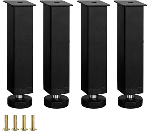 DJCYGG Lot de 4 Pieds pour Sommier à Lattes Universel Pattes de Support en Métal pour Lit,Pied pour Sommier Liaison Pieds de Meubles pour Le Cadre Central,avec Vis (20cm-22cm,Noir)