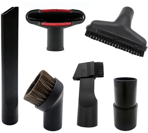 6 Pcs Universal Vacuum Attachments Kit for 1-1/4 & 1-3/8 Hose, 32mm Vacuum Brush & Crevice Tool Set, Horsehair Floor Brush, Round Dust Cleaning Head Compatible with Most Vacuum Cleaners
