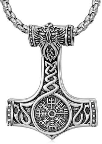 PDTJMTG Thor's Hammer Necklace 925 Sterling Silver Mjolnir Pendant Viking Jewellery for Men