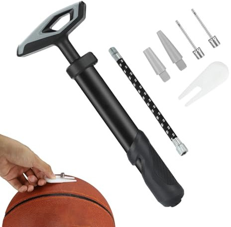Basketball Pump Kit - Air Inflator, Ball Needle Tool | Action Hand Pump with Pressure Gauge for Football, Volleyball, Rugby, Soccer, Gym Ball, Portable Sports Equipment Inflation Accessory