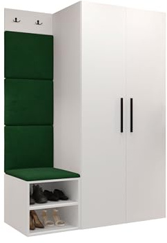 Mirjan24 Garderoben-Set Mapreni IV, Schuhschrank + Kleiderhakenbrett + Kleiderschrank Gepolstertes Paneel/Wandpaneel Kleiderhaken Flurgarderobe Wandgarderobe (Weiß, Manila 35)