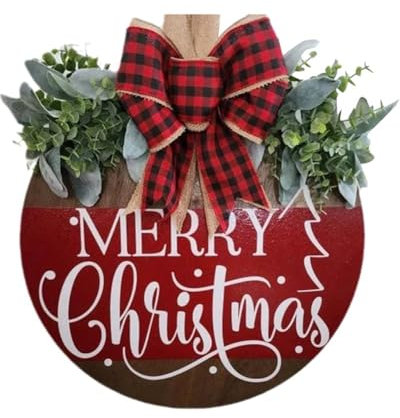Fnfhsa 1 PCS Panneau de Bienvenue de Noël en Bois, comme Indiqué, 30x30x0.5cm pour la Porte D'Entrée, Panneau de Bienvenue en Bois Suspendu, Décorations de Noël