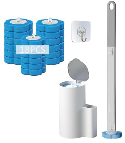 Einweg Toilettenbürste, Klobürste mit 18 Stück Reiniger Nachfüllungen, Verlängertem Griff und Halter-Set WC-Bürsten für Badezimmerreinigung, Waschbecken, Badewanne - Blau(Ocean Fresh Duft)