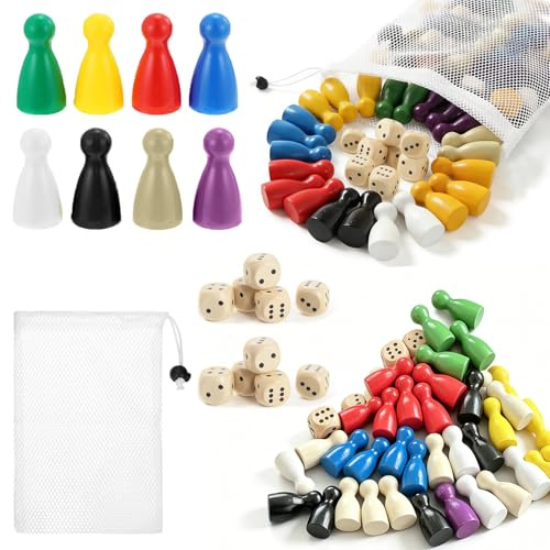 160 Stück Bunte Halmakegel Spielfiguren Holz, Halma Spiel Ludo Spielfiguren | Dame, Halma, Ludo, 8 Farben (Rot, Grün, Gelb, Blau, Weiß, Schwarz, Beige, Violett), mit Aufbewahrungstasche