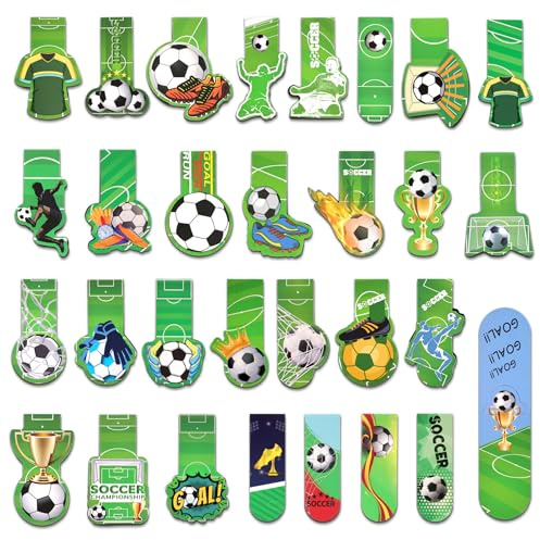 Fussball Geschenke Jungen, 30 Stück Magnetische Lesezeichen Kinder, Fußball Kinder Fussball Mitbringsel, Magnet Seite Marker, Kleine Geschenke für Jungen Fußballfans Schüler Buchliebhaber