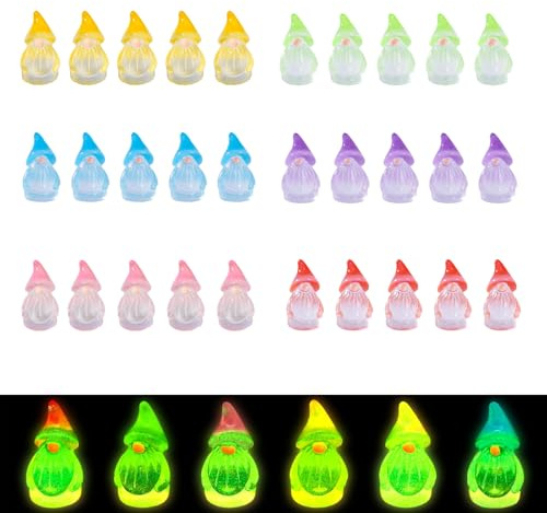 Goiern 30 Stueck Leuchtende Mini Harz Gartenzwerge Winzige GNOME Fee Garten Figuren Leuchten Im Dunkeln Miniatur GNOME Dekoration Fuer Landschaft Outdoor Terrasse Rasen 6 Farben