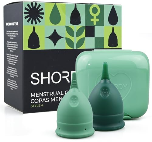 Shordy Reusable Menstrual Cup Set of 2 (Small & Large) Soft Medical-Grade Silicone Period Cups with Comfortable Fit & 12-Hour Protection – Alternative to Pads, Tampons & Disc