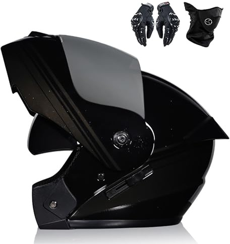 Frcychri Klapphelm Mit Doppelvisier, Integriert Motorradhelm, ECE Zertifiziert Modularer Motorradhelm, Handschuhen Gesichtsschutz, Für Männer Frauen Roller, Cruiser City-Pendler Offroad Z,Small