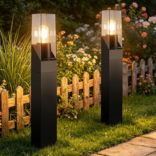 Glitzerlife Außen Gartenleuchte LED Pollerleuchte - 2ER Wegeleuchte E27 IP65 Wetterfest 60cm Schwarz Außenlampe Stehend Gartenbeleuchtung Wegelicht Wegelampe Outdoor für Garten Rasen Hof Weg MAX.40W