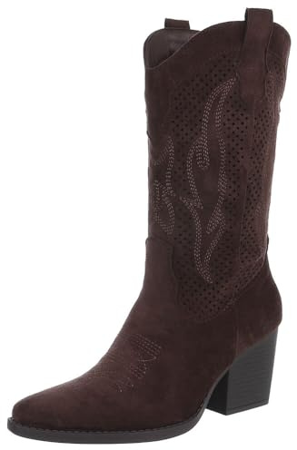 Ital Design Damen Stiefel, Textil, mit Reißverschluss, Blockabsatz, spitze Form, Schafthöhe 25 cm, Braun, Gr. 37