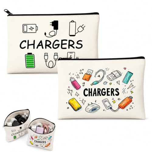 2 Pack Charger Cable Organiser Bag, Travel Tech Accessories Pouch | 2 zipper pouches for chargers, cables, earphones and small tech accessories at home or while travelling