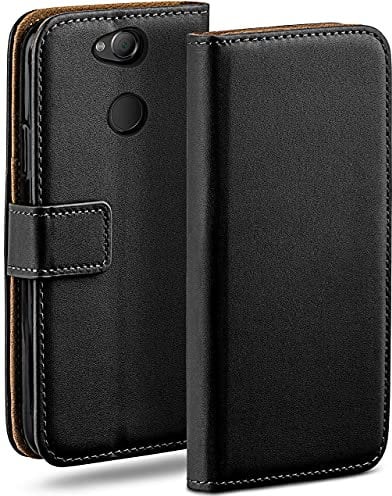 moex Book Case für Sony Xperia XA2 Handyhülle mit Kartenfach, Hülle klappbar 360 Grad Schutzhülle, Klapphülle Flip Case Cover, PU Leder Handytasche Lederhülle, Schwarz