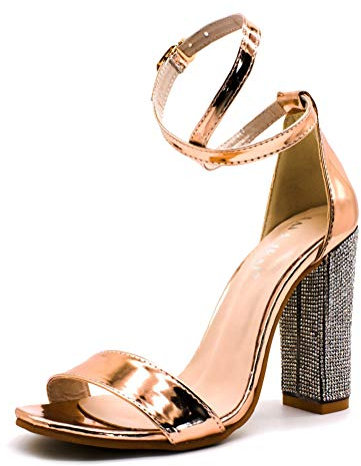 Minetom Damen Sandaletten High Heels Bling Blockabsatz Peep Toe Sandalen Knöchel Schnalle Abend Party Freizeit Hochzeit Sommer Schuhe Champagner 43 EU