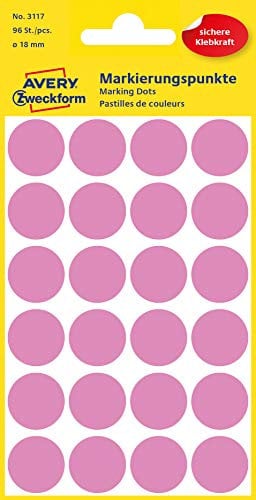 AVERY Zweckform 3117 Selbstklebende Markierungspunkte, Rosé (Ø 18 mm; 96 Klebepunkte auf 4 Bogen; Runde Aufkleber für Kalender, Planer und zum Basteln) Papier, matt