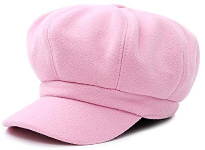 DORRISO Mode Damen Baske Baskenmütze Gestrickte Schirmmütze Frühling Herbst Winter Mütze Weiche Maler Mütze Barett Mütze Achteckiger Hut 54-60CM Rosa