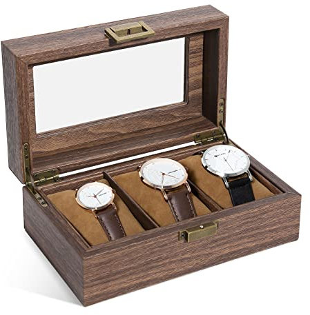 Uten Uhrenbox für 3 Uhren, Uhrenkasten mit Uhrenkissen und klarem Deckel, Uhren Aufbewahrungsbox Uhrenschatulle aus PU Leder, elegantes Geschenk für Herren Damen