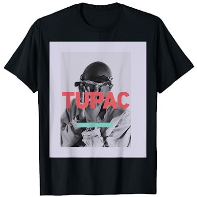 Tupac Offizielles Shut It Out Bandana-Foto T-Shirt - Schwarz, S - Herren, Unisex, Halbarm, T-Shirt, Klassische Passform, Offizielles Tupac Merchandise mit Bandana-Foto Design