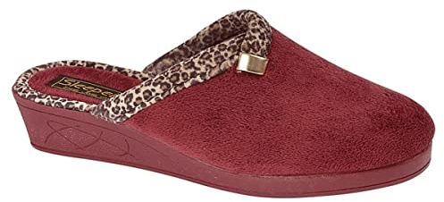 Sleepers Jackie Dam kil slip-on mule tofflor med stickat foder och gummisula svart, Vinröd, 36 EU