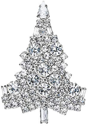 EVER FAITH Österreichische Kristall-Winterfest-Weihnachtsbaum-Brosche Sea Blue Silver-Tone