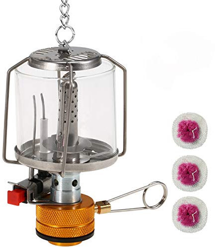 Lixada Camping Laterne Leichte Tragbare Gaslaterne im Freien Piezo Ignition Mini Gas Zeltlampe mit 3 mäntel, für Wandern Picknick (mit 3 mäntel)