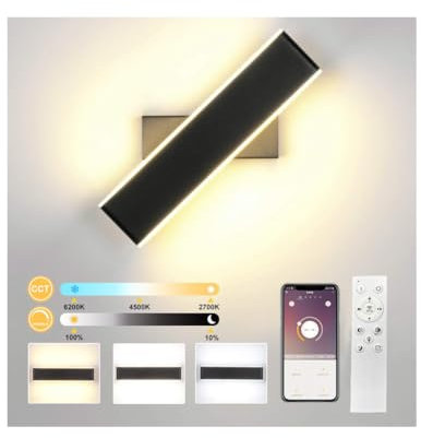 Elitlife Wandleuchte Innen mit Fernbedienung & Bluetooth APP 24W LED Wandlampe Dimmbar Einstellbare Helligkeit 2700K-6500K Smart Wandleuchte Dimmbar (Schwarz)
