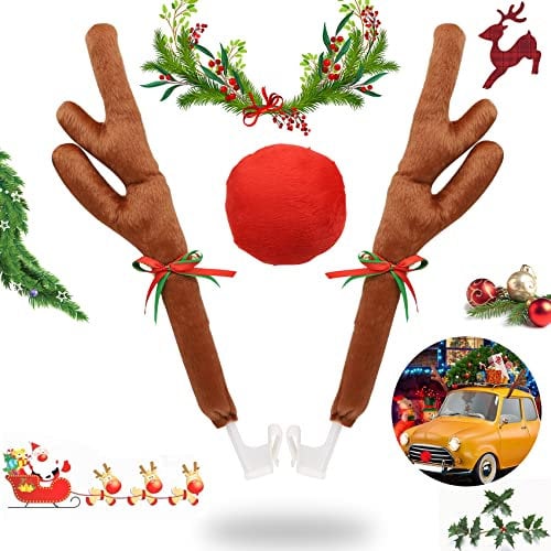 Aohcae Rentier Auto, Auto Rentier Kostüm Auto Weihnachtendeko mit Geweih, Auto Deko Weihnachten, Auto Rentiergeweih Rudolf für Auto, Weihnachtsschmuck Auto