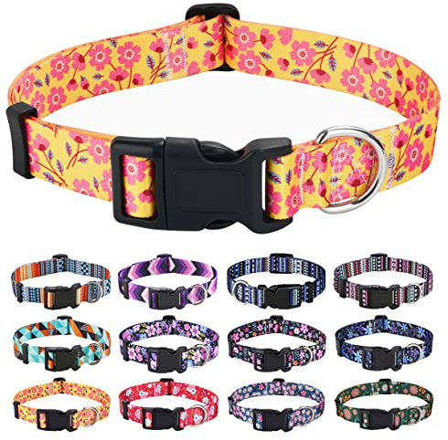 Mihqy Hundehalsband Verstellbares, Weich & Komfort Nylon Hunde Halsband für Kleine Mittlere Große Hunde Welpen Katzen(Gelbe Blume, L)