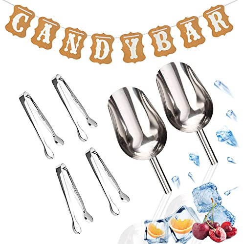 Funmo Candy Bar Zubehör Set, Zuckerzange, Zangen Schaufel Girlande, 304 Edelstahl Eiszange für Kaffee, Küche, Hochzeit, Bar, Party und Buffet, Silber, Salat Eiswürfelzange Gebäckzange Süßigkeiten