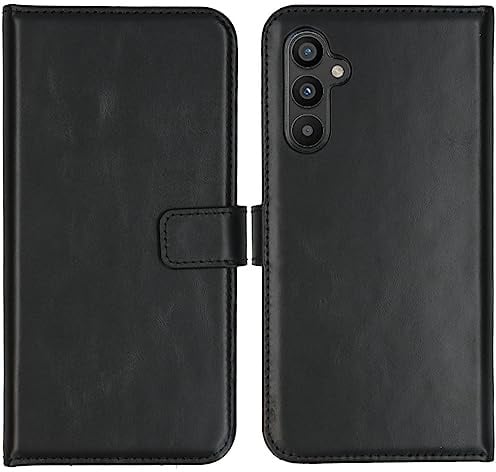 SELENCIA Bookcase Hülle kompatibel mit Samsung Galaxy A34 (5G) – Era Leder Handytasche Side Flip Case – Handyhülle aus Rindsleder in Schwarz [3 Kartenfächer, Magnetverschluss]